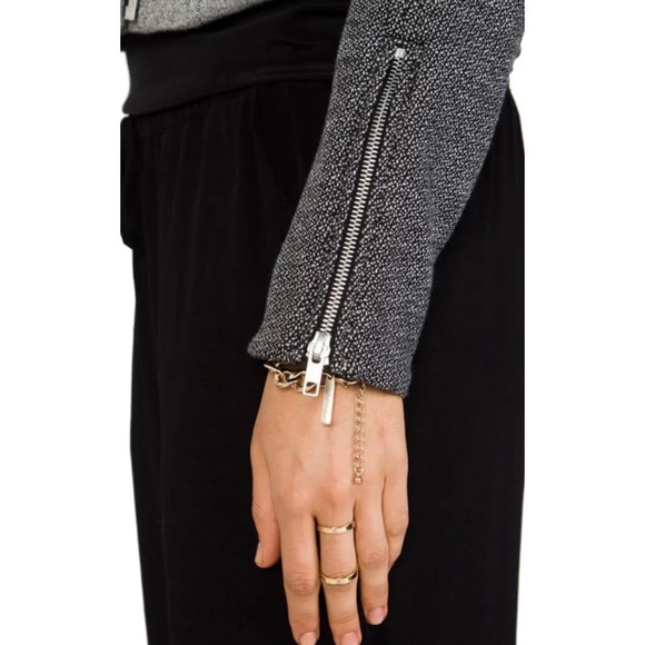 BNWOT Theory Adashi K Wool Moto Jacket in Black/White/Navy (Sz M) (REVOLVE,$265) - Picture 7 of 14